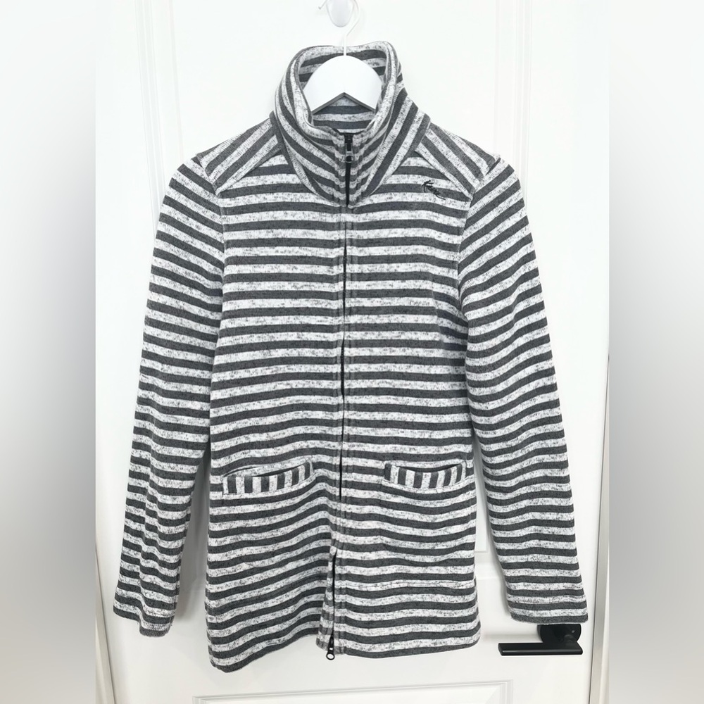 KAVU Women's Full Zip Jacket Fleece Lined Striped Knit Casual Gray SZ XS
